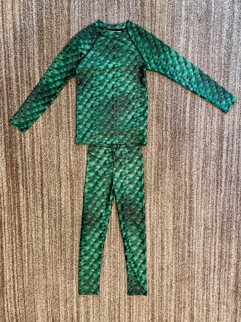 Kids Green Size 8 Dragon Snake Print Activewear Costume Shirt Leggings Set